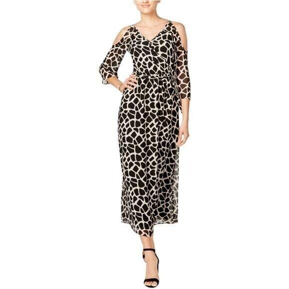 Bar III Chiffon Giraffe Printed Cold Shoulder Maxi Dress NEW Women's Small - Picture 1 of 8